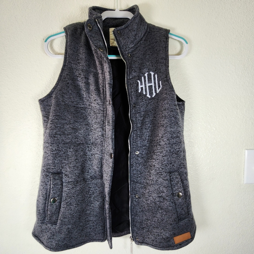 Marleylilly Women Gray  Quilted HHL Monogrammed Vest Size S - Picture 8 of 16